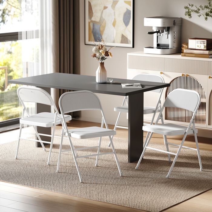 Lot de 4 chaises pliantes - HOMCOM - portables - siège rembourré en velours côtelé et cadre en acier - blanc