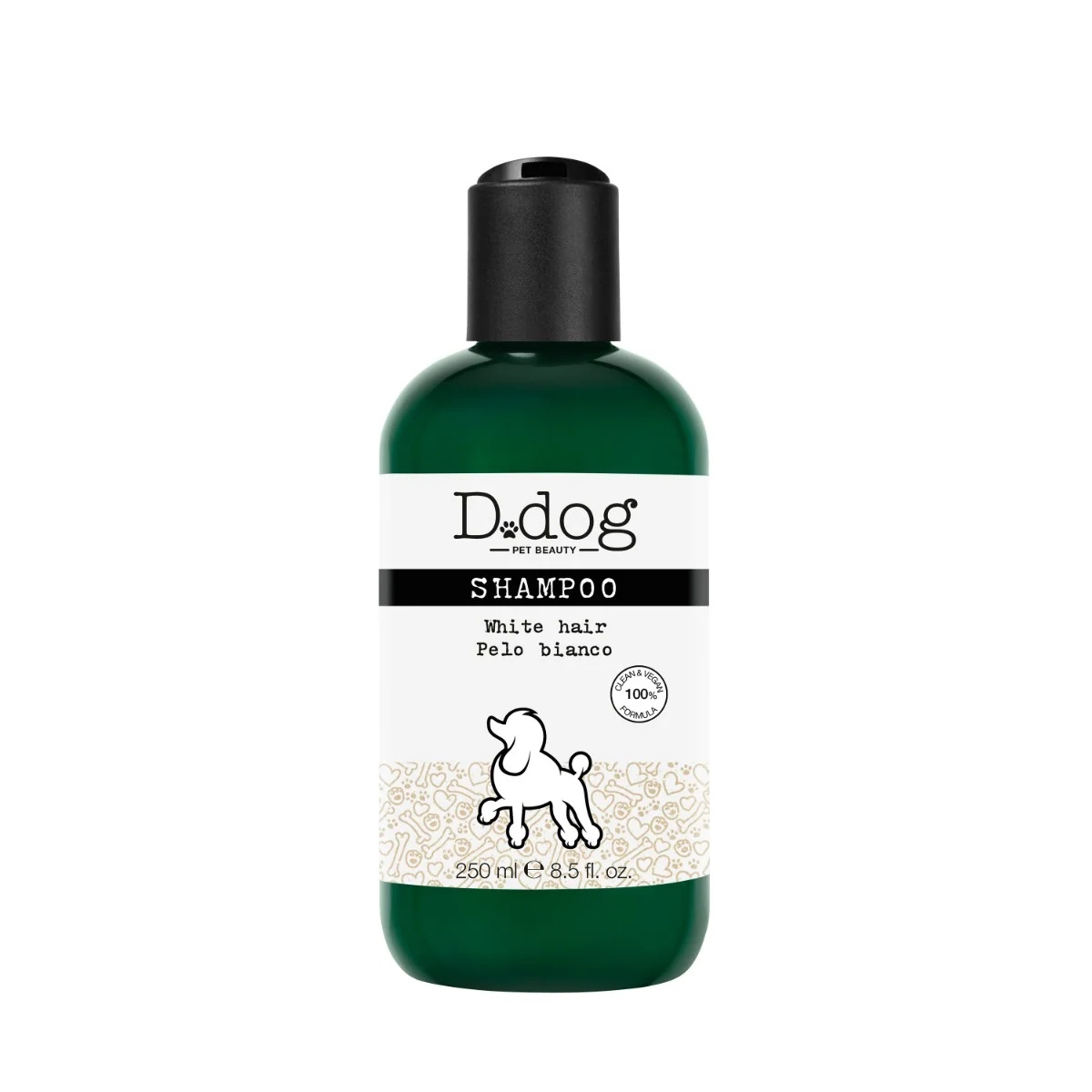 Shampoing D.DOG D. pour chiens à pelage blanc 250 ml. Lutte contre le jaunissement du pelage.