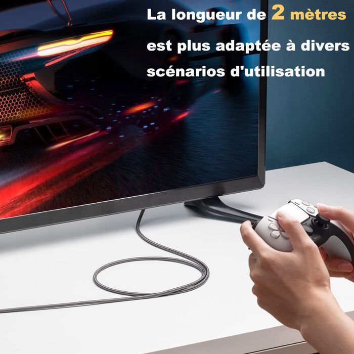 Câble HDMI 2.1 8K 4K 120Hz Ultra HD eARC HDR Blu-ray 48Gb/sec Câble HDMI 2M Support 3D pour Switch, PS5, Télévision, Monitor