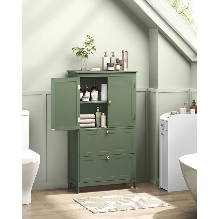 Mobiletto da bagno - MDF - Verde foresta - 2 ante - 2 cassetti - Ripiani regolabili