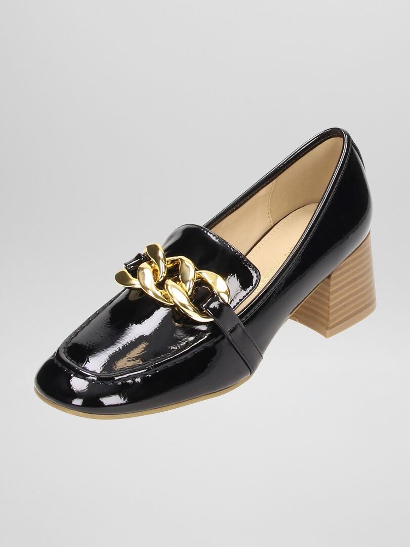 Laklederen loafers met hak - ZWART