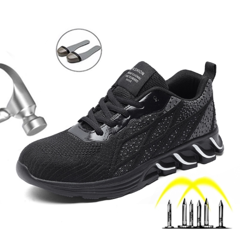 Zapatillas de malla para hombre, calzado de seguridad laboral para hombre, calzado de seguridad para obras de construcción, antichoque y antipinchazos.