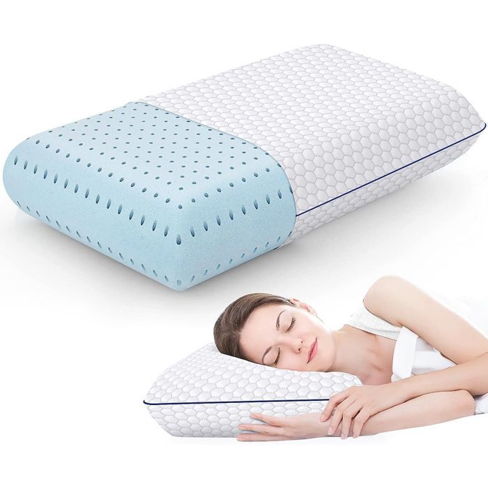 Almohada rectangular de espuma viscoelástica firme y gruesa de 60x40 cm, transpirable, con funda lavable y ortopédica cervical.