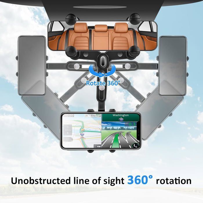 Soporte para teléfono para espejo retrovisor de coche, soporte giratorio de 360 grados, manejo con una sola mano, soporte para teléfono