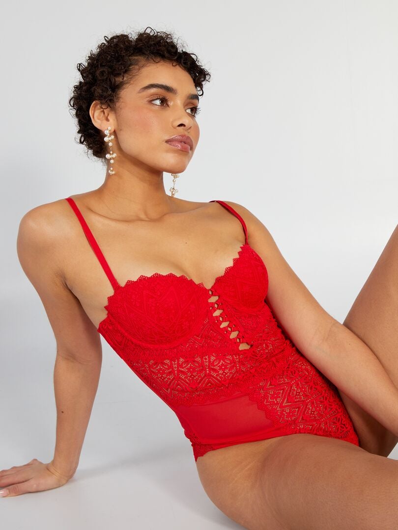 Kanten bustier bodysuit - rood