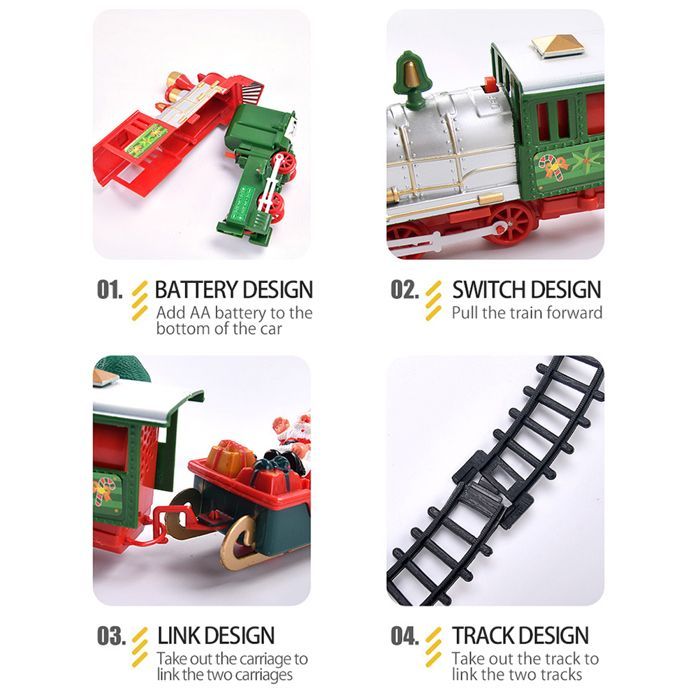Trem Elétrico de Natal SURENHAP para Crianças - Brinquedo Clássico com Compartimentos e Trilhos
