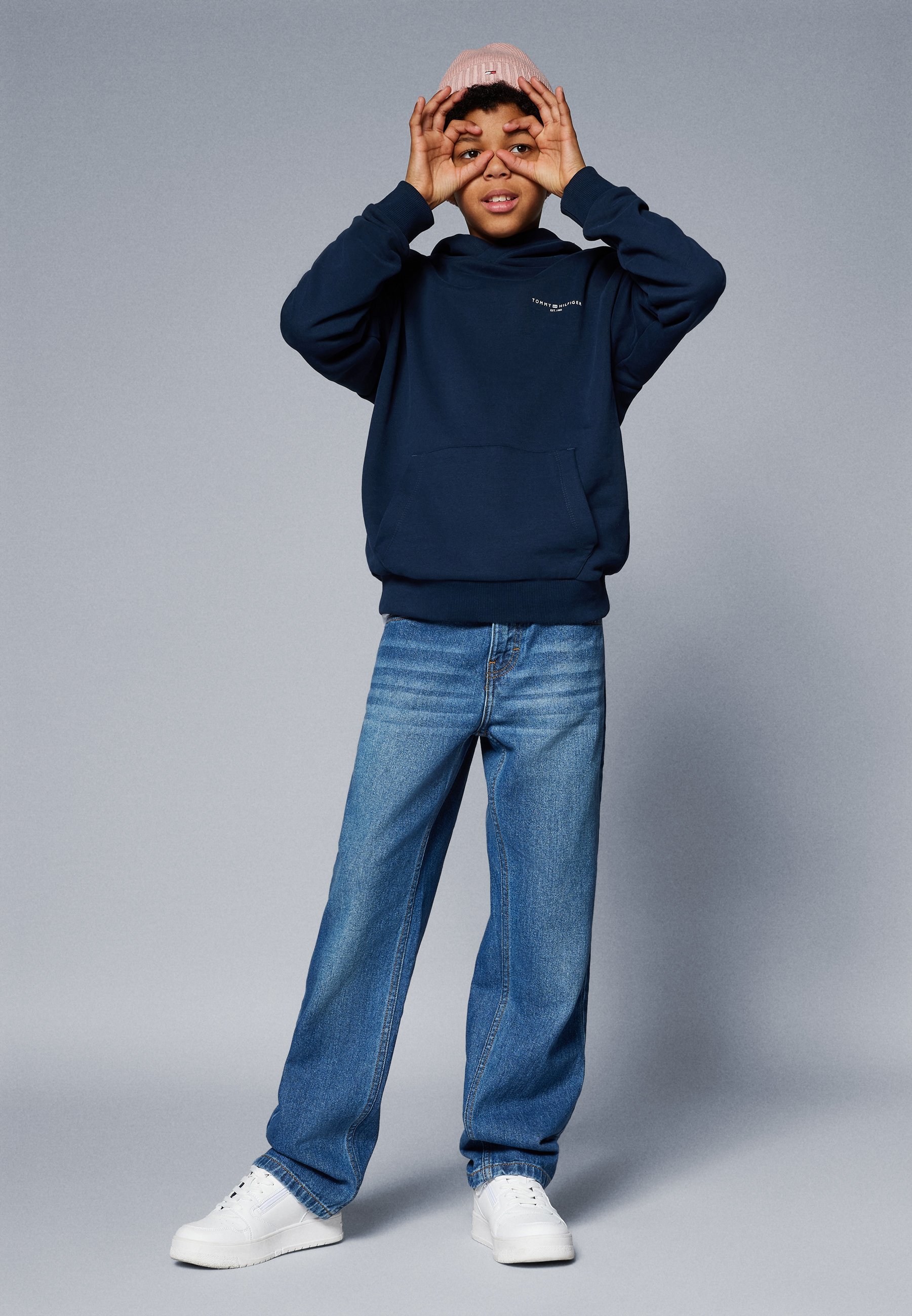 Sweat à capuche unisexe Tommy Hilfiger MINI CORP LOGO - Bleu marine nuit