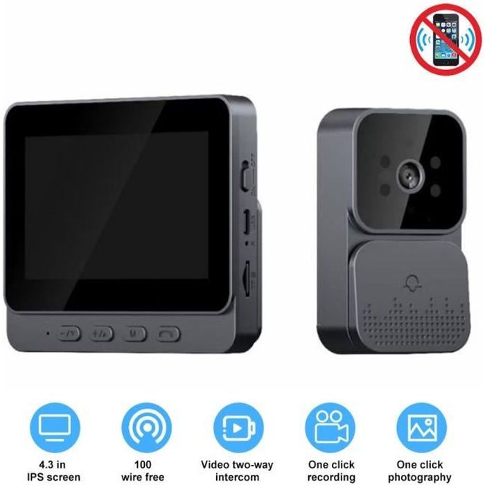 Videocitofono wireless PRUMYA - Schermo da 4,3 pollici - Visione notturna - Wi-Fi 2.4G - Telecamera integrata