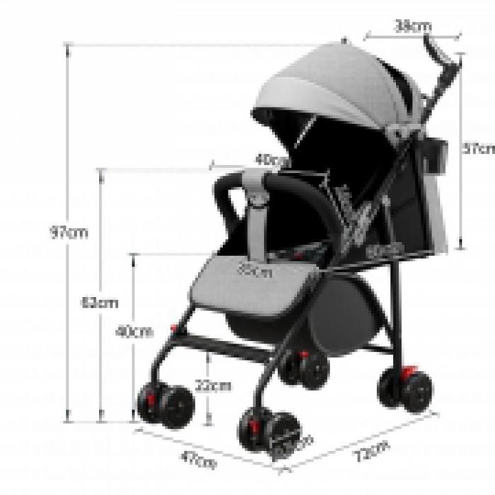 BELFOYER Poussette multifonctionnelel ,Roues Pivotantes + Freins, Gris/Noir, Compact  Pliable, Usage Quotidien/Voyages