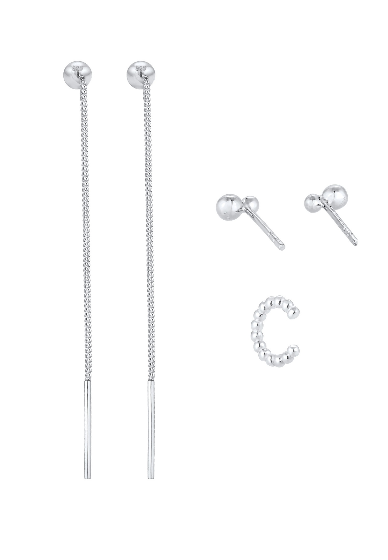 Elli Earcuff Set de 3 Boucles d'Oreilles Femme - (925/1000) Argent