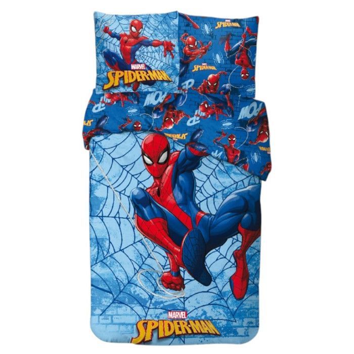 Lasten vuodevaatesetti - Hämähäkkimies ja Marvel - 100 % puuvillaa - Pussilakana 140x200 cm - Tyynyliina 65x65 cm