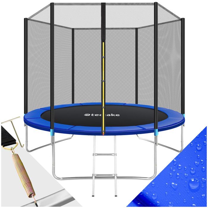 Trampoline - TECTAKE - GARFUNKY Model B Trampoline with durable steel jumping mat, 305 cm - Black/blue