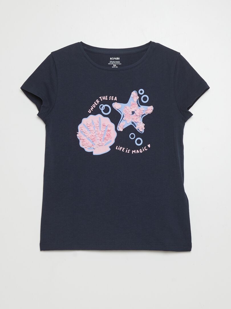 Camiseta de algodón de cuello redondo - AZUL
