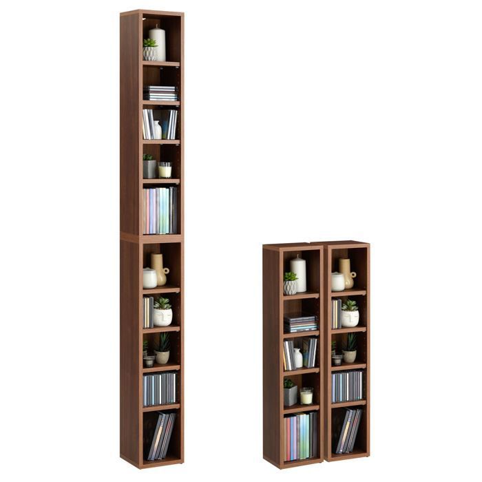 Estantería modular MUSIC para CDs y DVDs, conjunto de 2 unidades de almacenamiento en columna con 10 compartimentos en melamina de color.