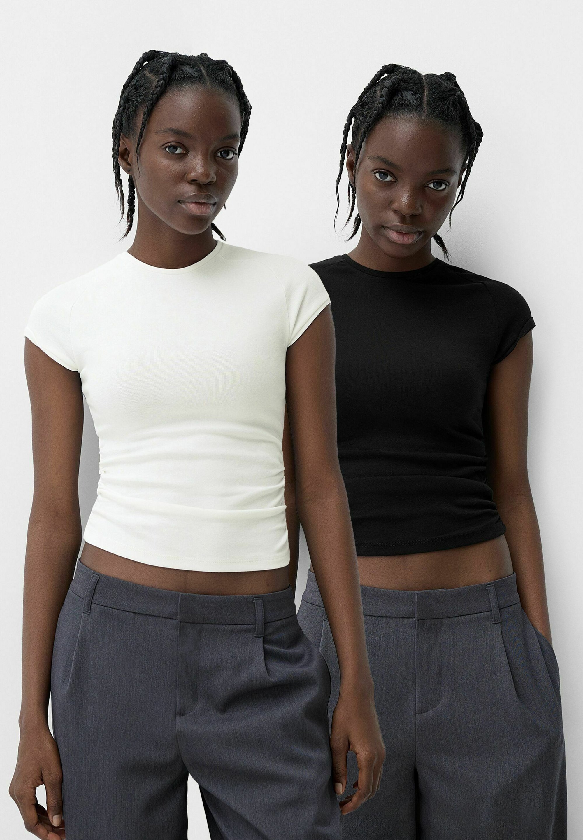 Bershka Conjunto de 2 Camisetas Básicas de Manga Curta - Branca