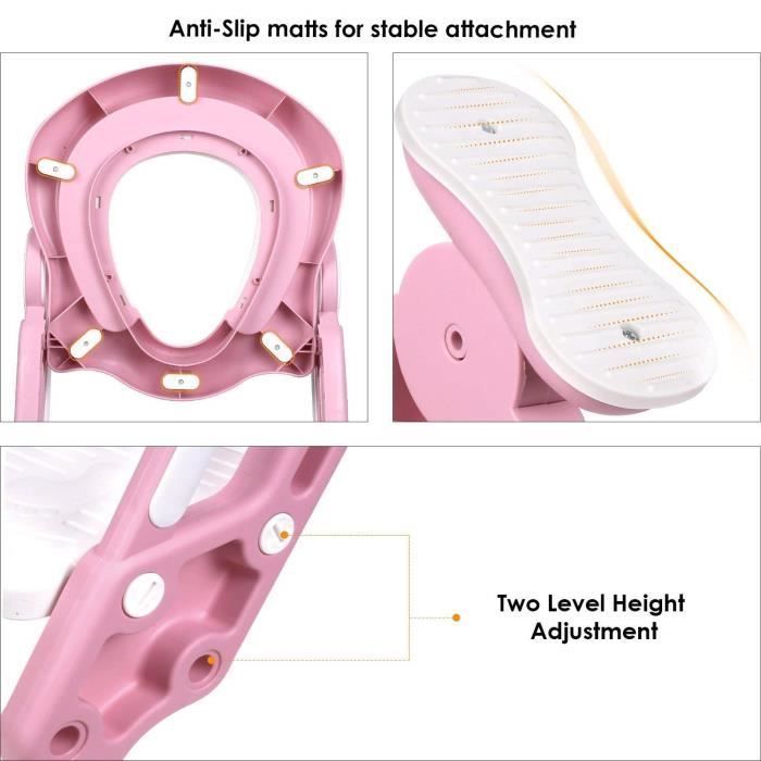 Siège de Toilette Enfant Pliable et Réglable, Reducteur de Toilette Bébé avec Marches Larges, Lunette de Toilette Confortable