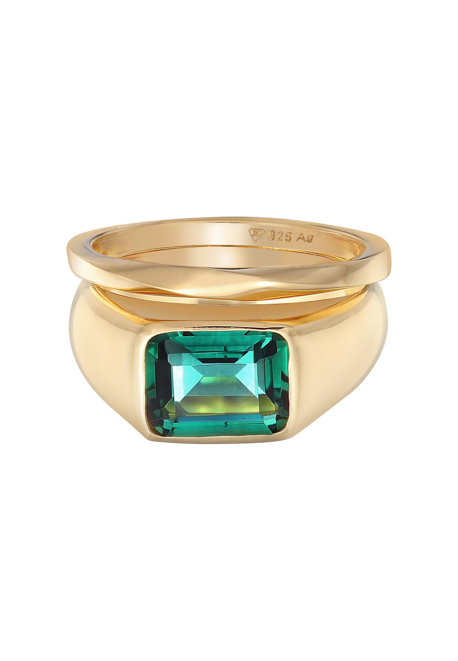 Elli PREMIUM Femmes Sceau classique Set de 2 avec pierre précieuse de quartz en argent sterling 925 plaqué or