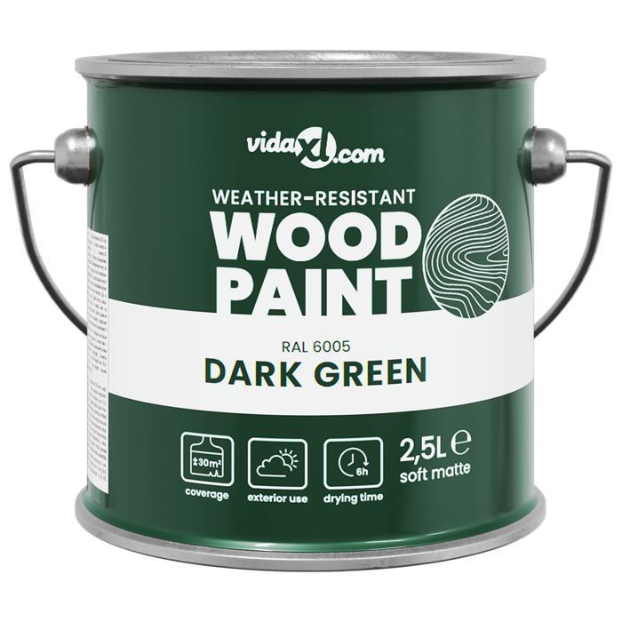Peinture extérieure pour bois - vidaXL - Vert - 2,5 l - Formule à base d'eau - Couverture jusqu'à 30 m²