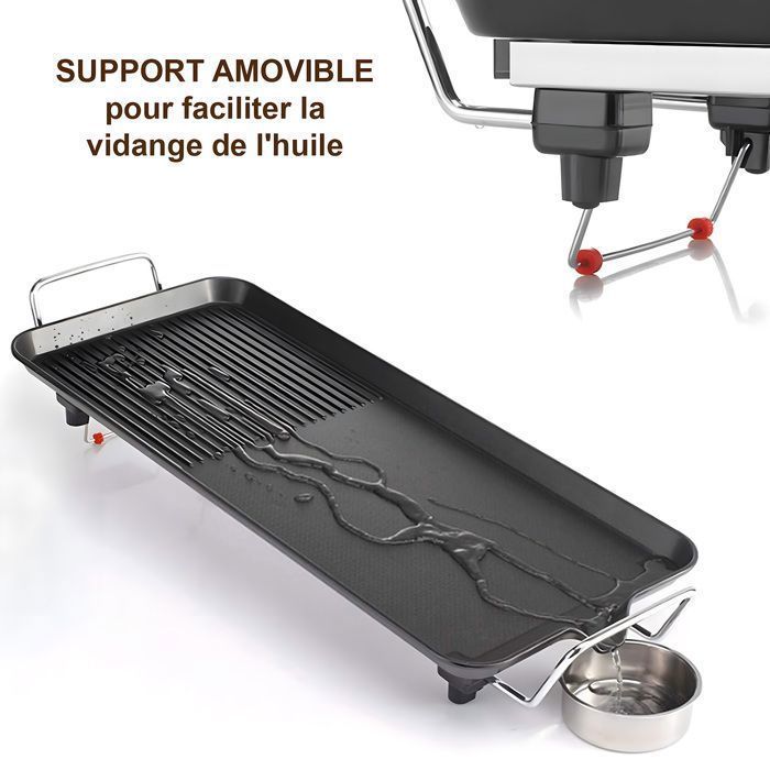 Plancha électrique 1350W,  Revêtement Antiadhésif, Surface mixte, Thermostat réglable - 48*28cm