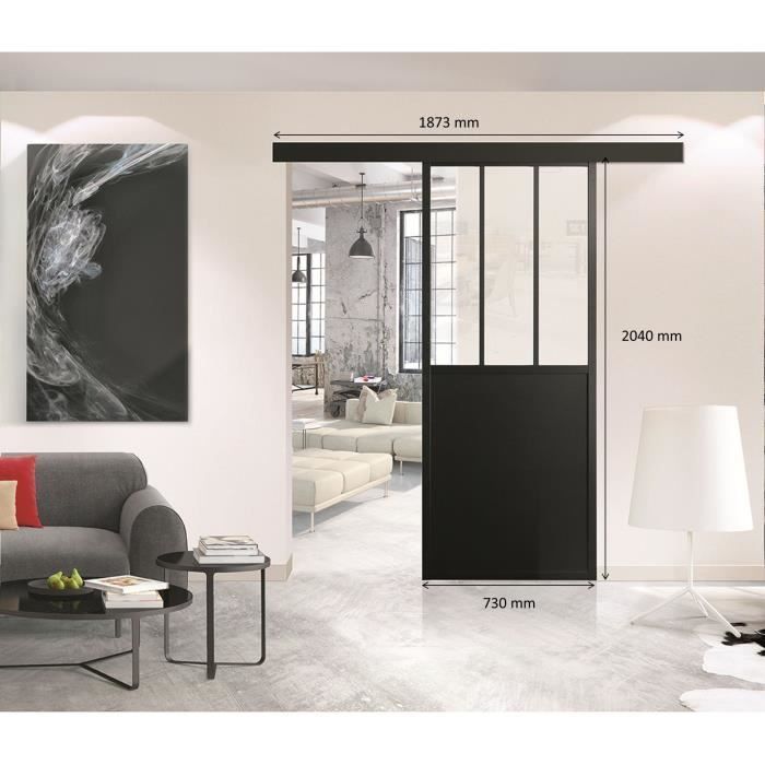 OPTIMUM - Skjutdörrssats + skena + frontpanel - H 204 x B 73 x D 4 cm - Svart med transparent glas