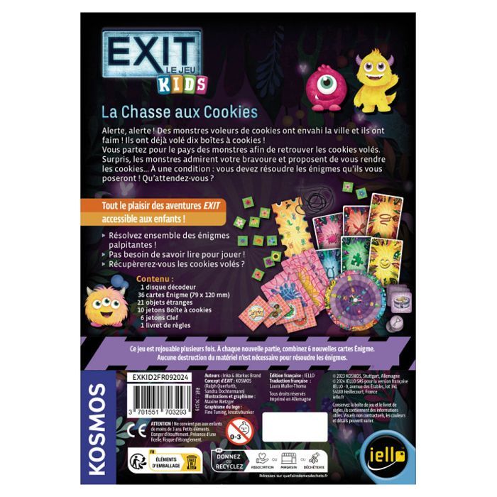 Jeu d escape game Iello Exit Kids 2 La Chasse aux Cookies