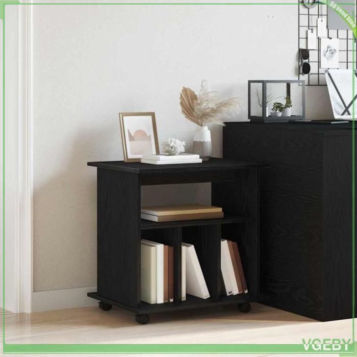 Cabinet roulant - Chêne noir - 60 x 45 x 55 cm - Bois d'ingénierie - 4 étagères