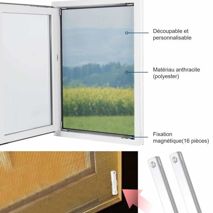 Mosquitera para ventana con fijación magnética, 150 x 200 cm, recortable, blanca, 2 mosquiteras + 12 imanes blancos