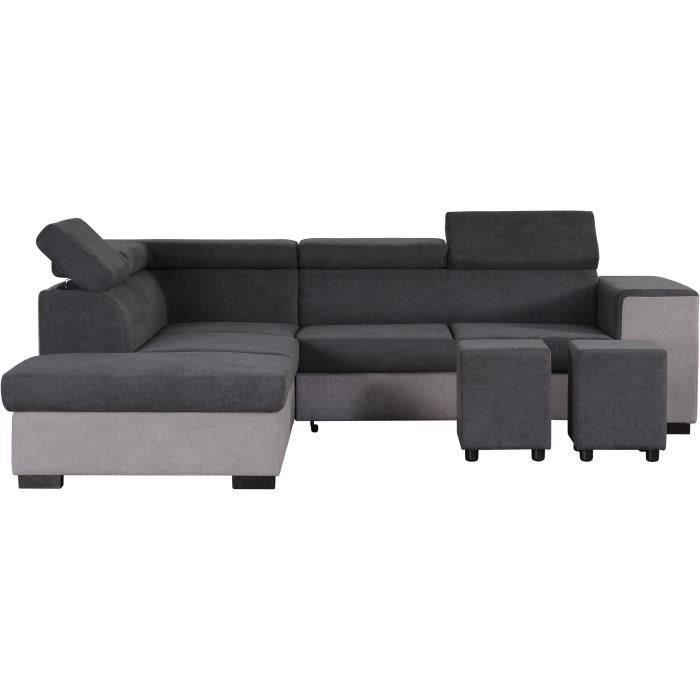 Left-hand corner sofa bed with storage, 5-seater - Grey fabric - W 271 x D 220 x H 77 cm - ARMSTRONG - Made in Ukraine