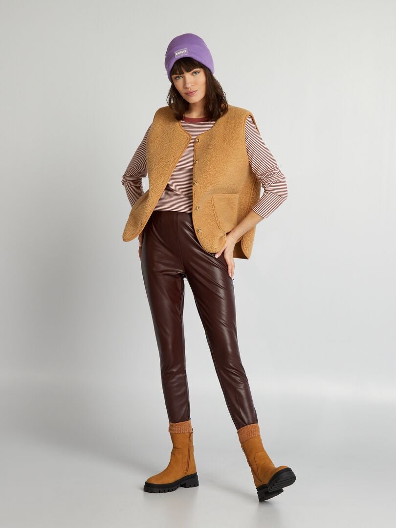 Leggings met hoge taille van imitatieleer - ROOD