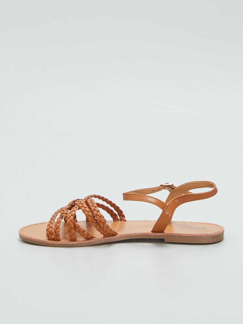 Lage sandalen met gevlochten bandjes - BRUIN