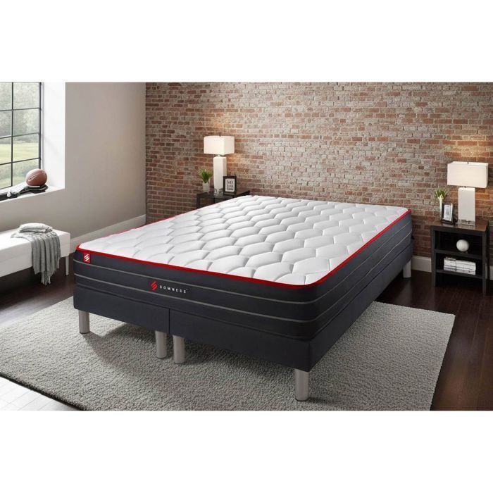 Conjunto de base para cama de casal + colchão BOOST com molas ensacadas e espuma viscoelástica 160x200