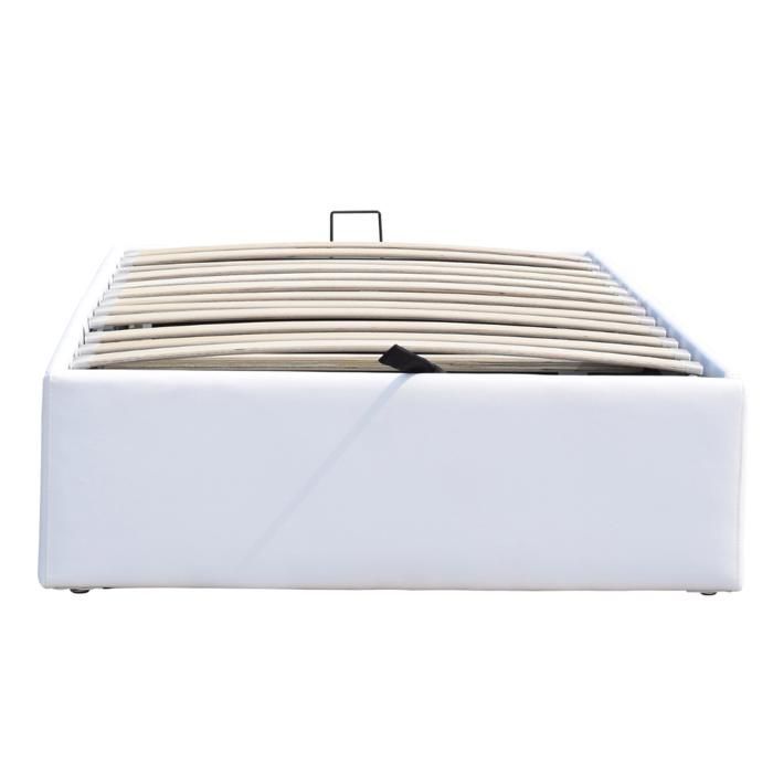 Cama con almacenamiento - NOCHE DORADA - Manon - 90x200 cm - 12 listones - Funda de PVC de piel sintética