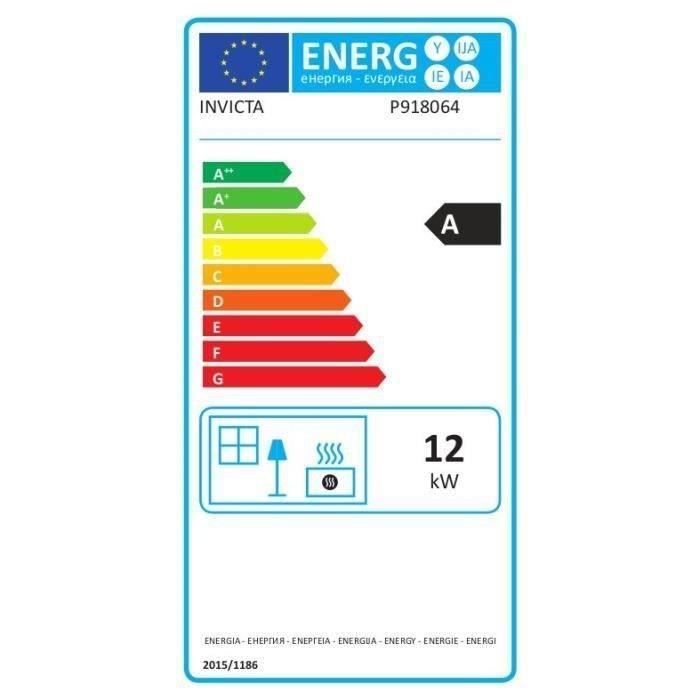 Poêle à bois en fonte INVICTA Mandor - Puissance optimale: 12 kW - Max: 18kW - Bûches 33 cm max - Fabriqué en France - Ecodesgn