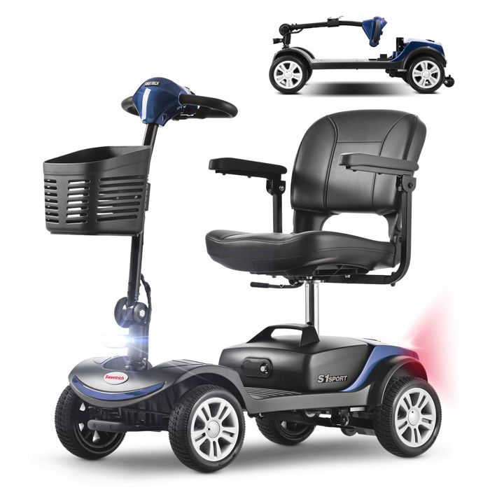 S1 SPORT Scooter électrique 4 roues 300W Siège pivotant 360° 25km Batterie Plomb 12AH Mobilité pour réduite et seniors -Bleu