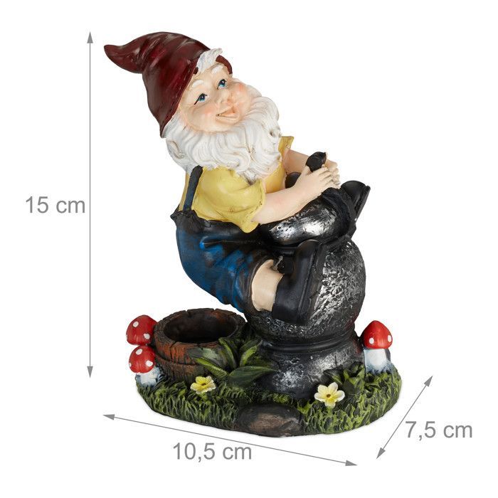 Gnomo de jardín Relaxdays con linterna, resistente a la intemperie y a las heladas, 15 x 7,5 x 10,5 cm (alto x ancho x profundidad), figura, multicolor.