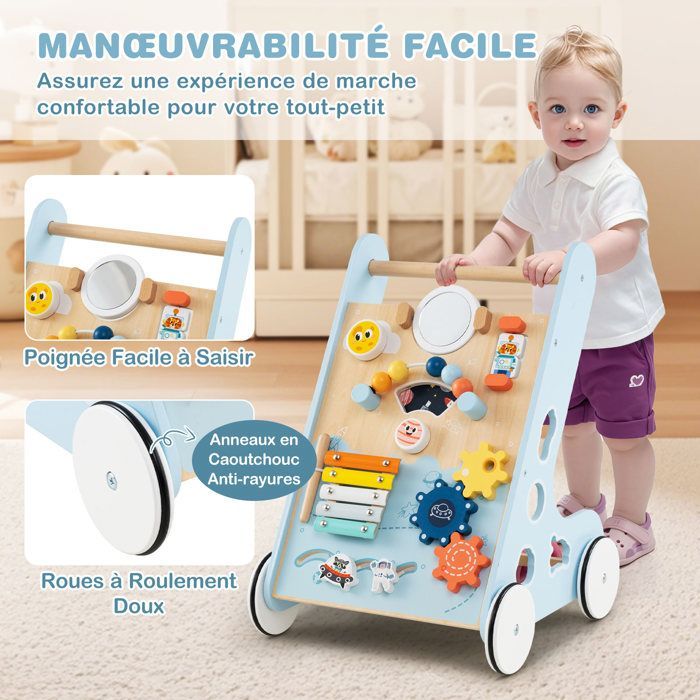 LIFEZEAL Wooden Baby Walker 1+ Years, 8-in-1 Multifunctional Convertible Walker, Activity Center with Xylophone