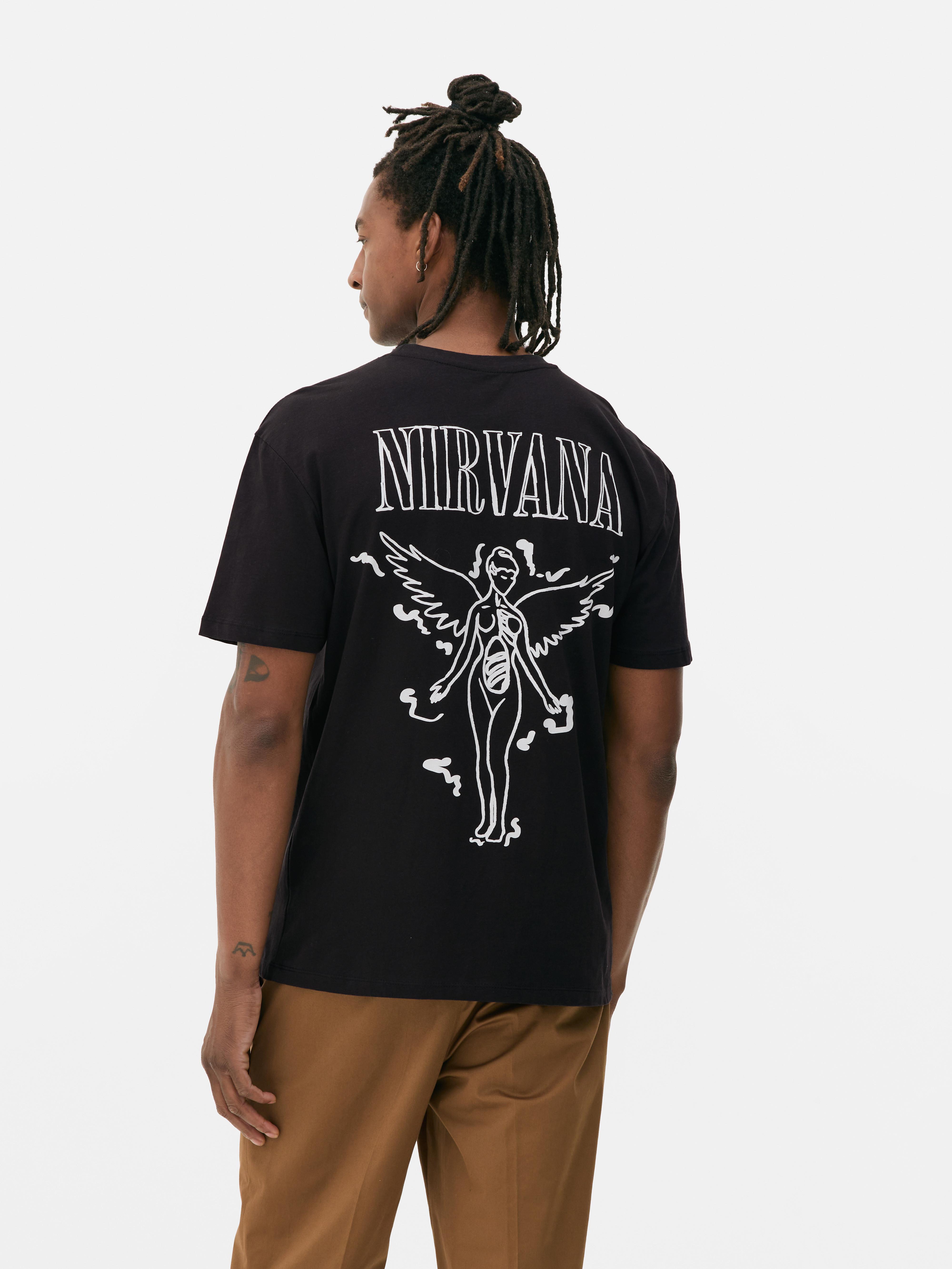 Nirvana nyomtatott póló Kerek nyakú póló, elöl és hátul kontrasztos Nirvana mintákkal.