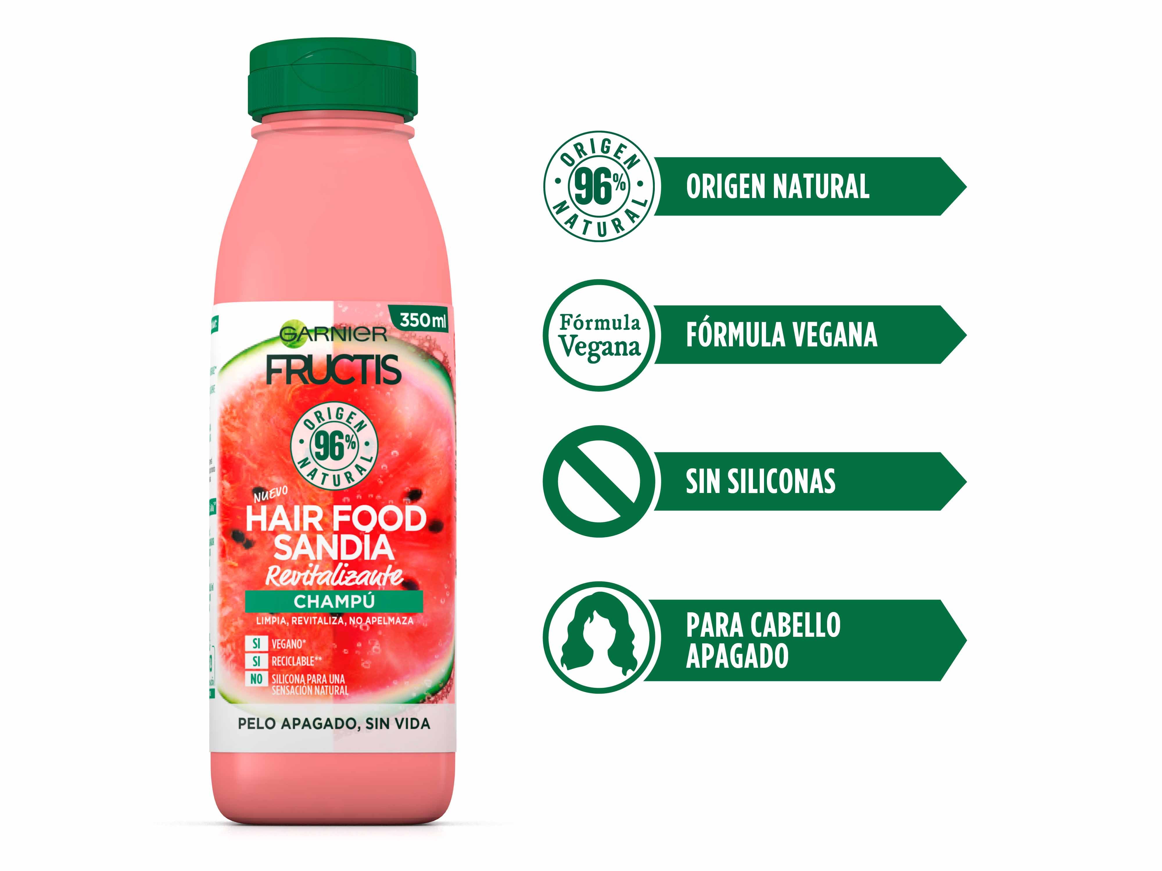 „Fructis Hair Food“ arbūzų šampūnas nusilpusiems plaukams.