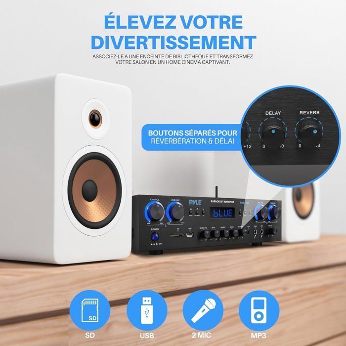 Pyle 800W 4-Kanal Bluetooth-Verstärker – MP3, USB, SD, AUX, RCA, FM, 2 Mikrofone