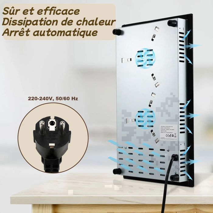 Plaque Vitrocéramique 2 Feux, plaque de cuisson Électrique, 3000 W,9 Niveaux,Minuterie 1-99 min, Pour toutes les casseroles