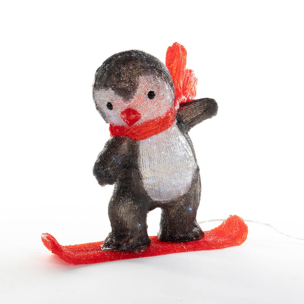 Dekoracja - LED Pingwinek na snowbordzie 32,5x30 cm