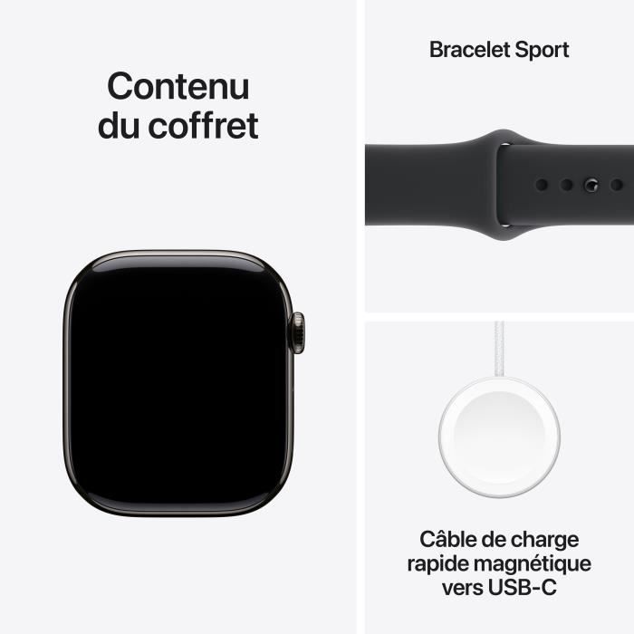 Apple Watch Series 11 GPS + Cellular - 46mm - Slate Titanium case - Black Sport Band - S/M