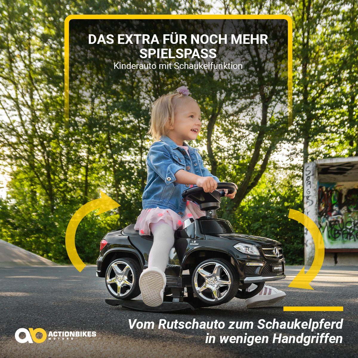Actionbikes Motors Mercedes Benz GL 63 AMG elektrische kinderauto incl. duwstang (Elektrische auto voor kinderen vanaf 1 jaar - Schommelfunctie - Voetsteunen, 1 stuk, 6V accu - MP3 - Bluetooth - Geluidsmodule - LED - EVA-banden), Kindervoertuig