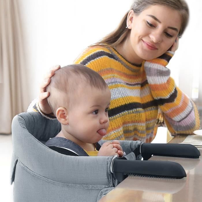 Foldable baby table seat - UISEBRT - Grey booster seat with anti-slip clips and safety belt