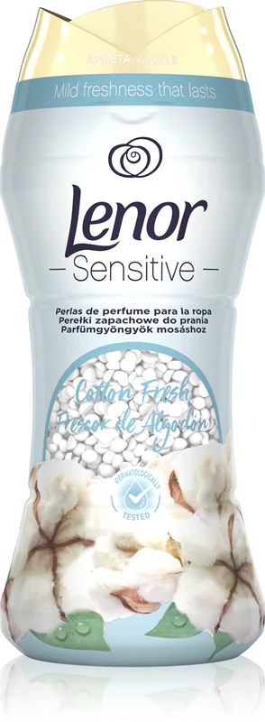 Pérolas perfumadas Lenor Cotton Fresh para lavar roupa.