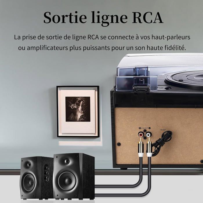 9-en-1 Platine Vinyle Bluetooth, 3 Vitesses, Haut-Parleurs Intégrés, CD/Cassette/Radio USB/SD/Micro Aux/RCA, Noir