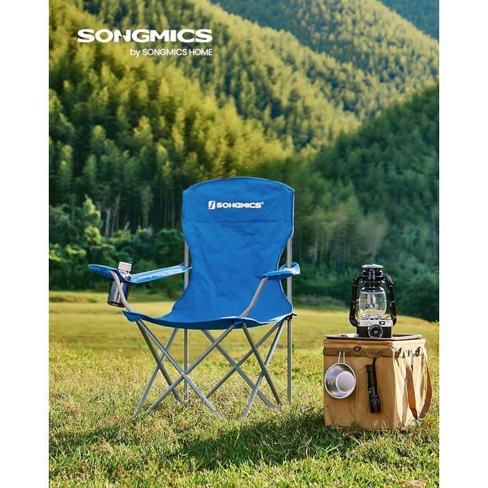 Juego de 2 sillas de camping SONGMICS - Cómodas - Estructura robusta - Carga máxima de 150 kg - Con portabotellas - GCB08BU