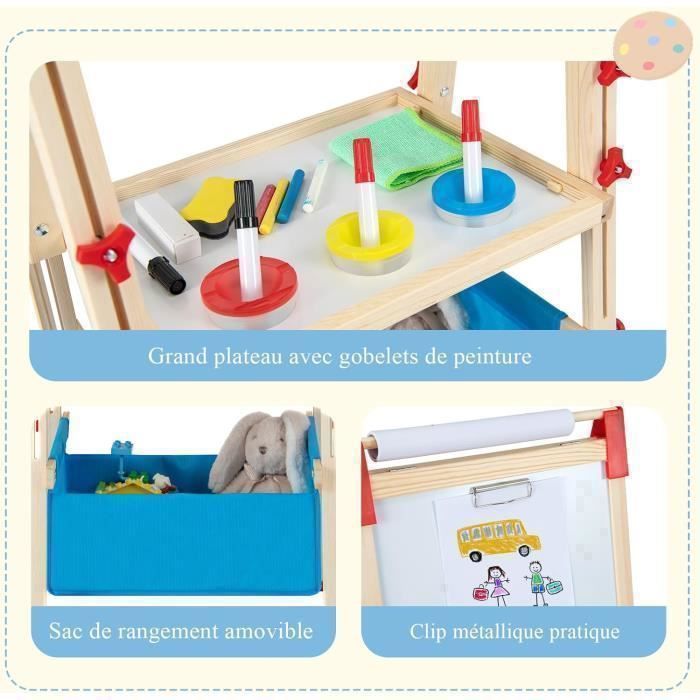 GOPLUS Tableau Enfants Double Face 3 à 8 Ans Réglable en Hauteur,Tableau Noir-Blanc Magnétique,Rouleau de Papier,Aimants