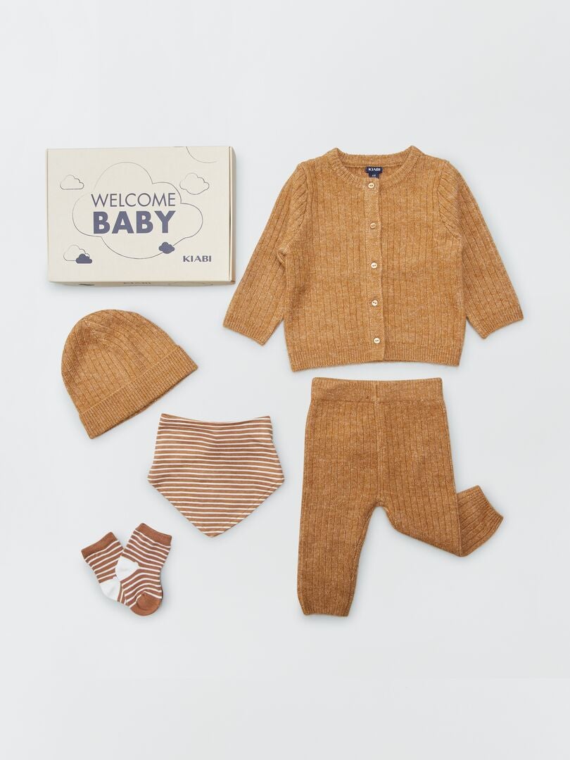 5-delige 'Welkom Baby' geboortedoos - Unisex - Lichtbruin