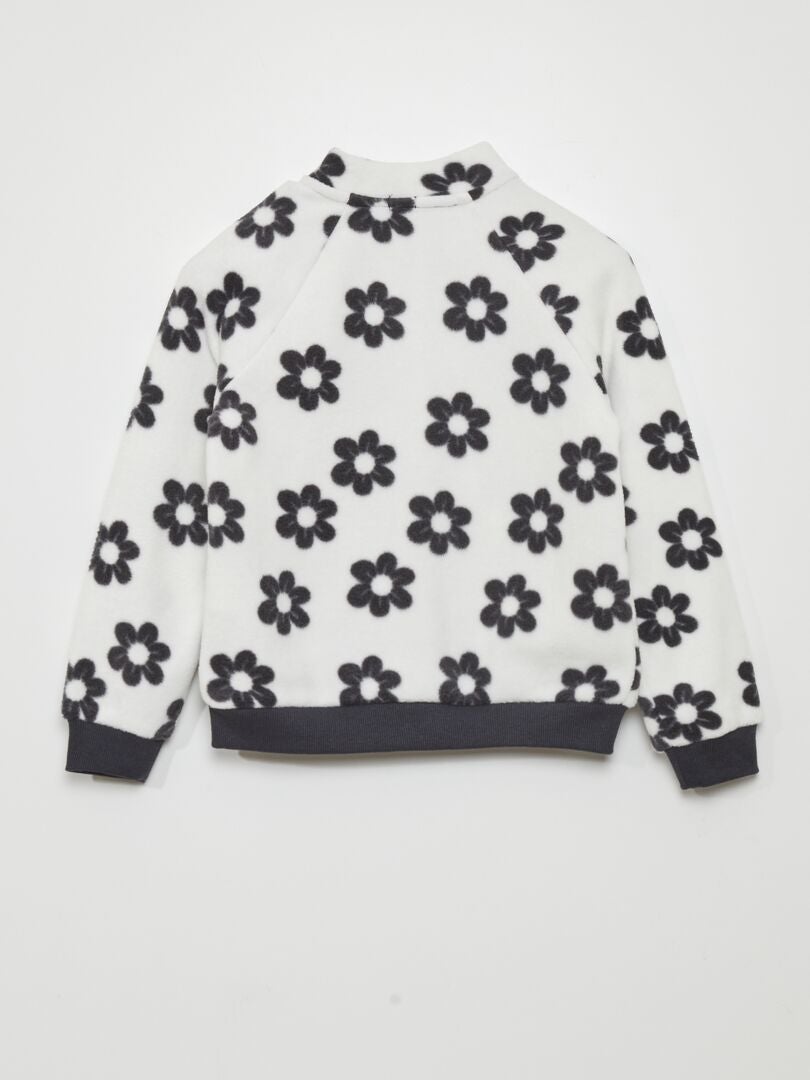 Bedrukte fleece sweater met rits - WIT